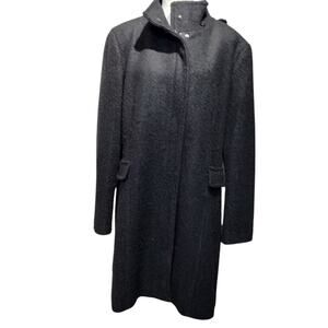 Calvin Klein Women's Black Wool Blend Long Line Coat Removable Faux Fur Hood